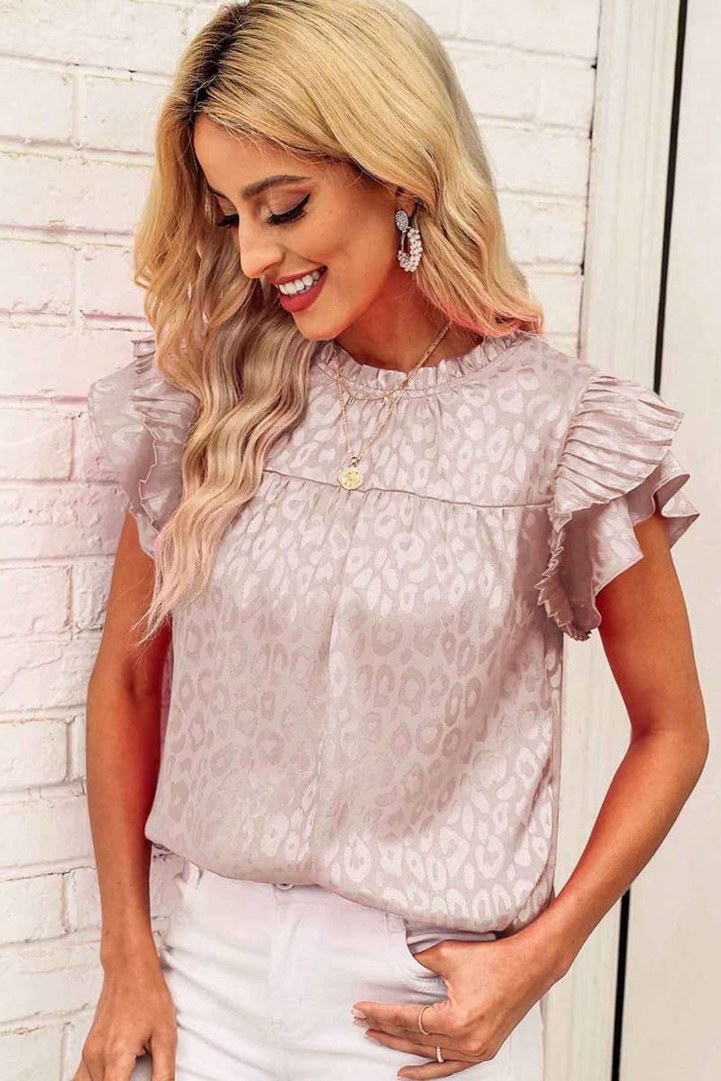 CWTBLSL0444_PRINTED LOTUS SLEEVES WITH WAVY COLLAR TOP