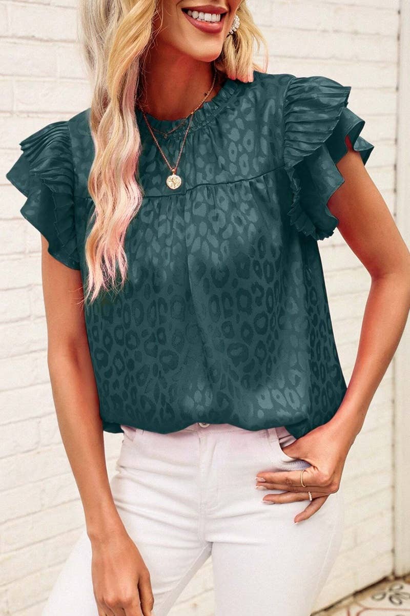 CWTBLSL0444_PRINTED LOTUS SLEEVES WITH WAVY COLLAR TOP