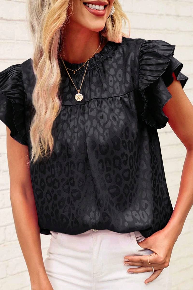 CWTBLSL0444_PRINTED LOTUS SLEEVES WITH WAVY COLLAR TOP