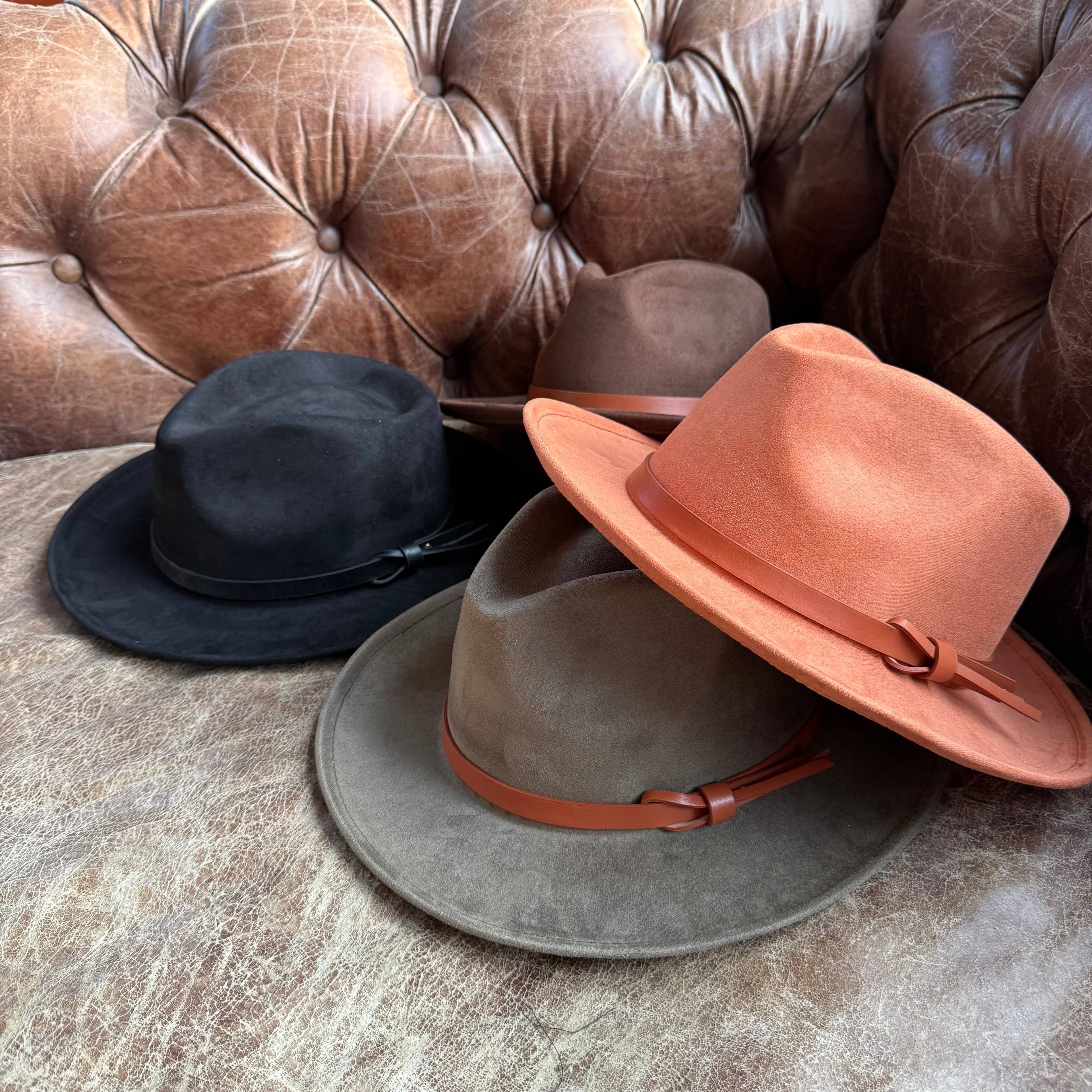 Vegan suede rancher hat with leather Hat band