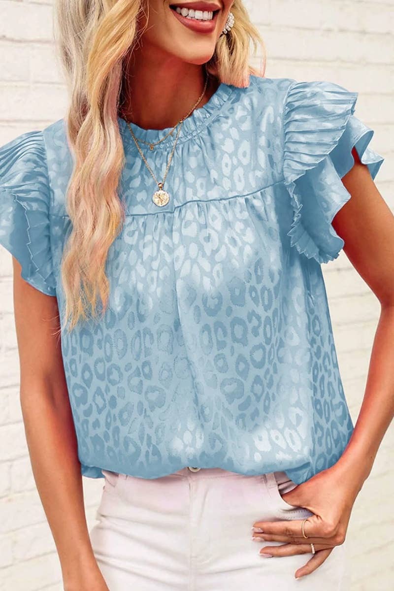 CWTBLSL0444_PRINTED LOTUS SLEEVES WITH WAVY COLLAR TOP