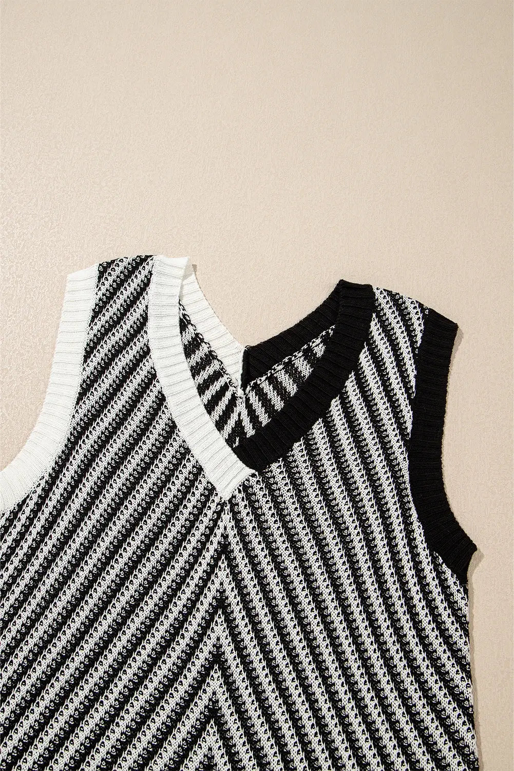 Strawberry Pink Contrast Chevron Knit V Neck Sweater Vest
